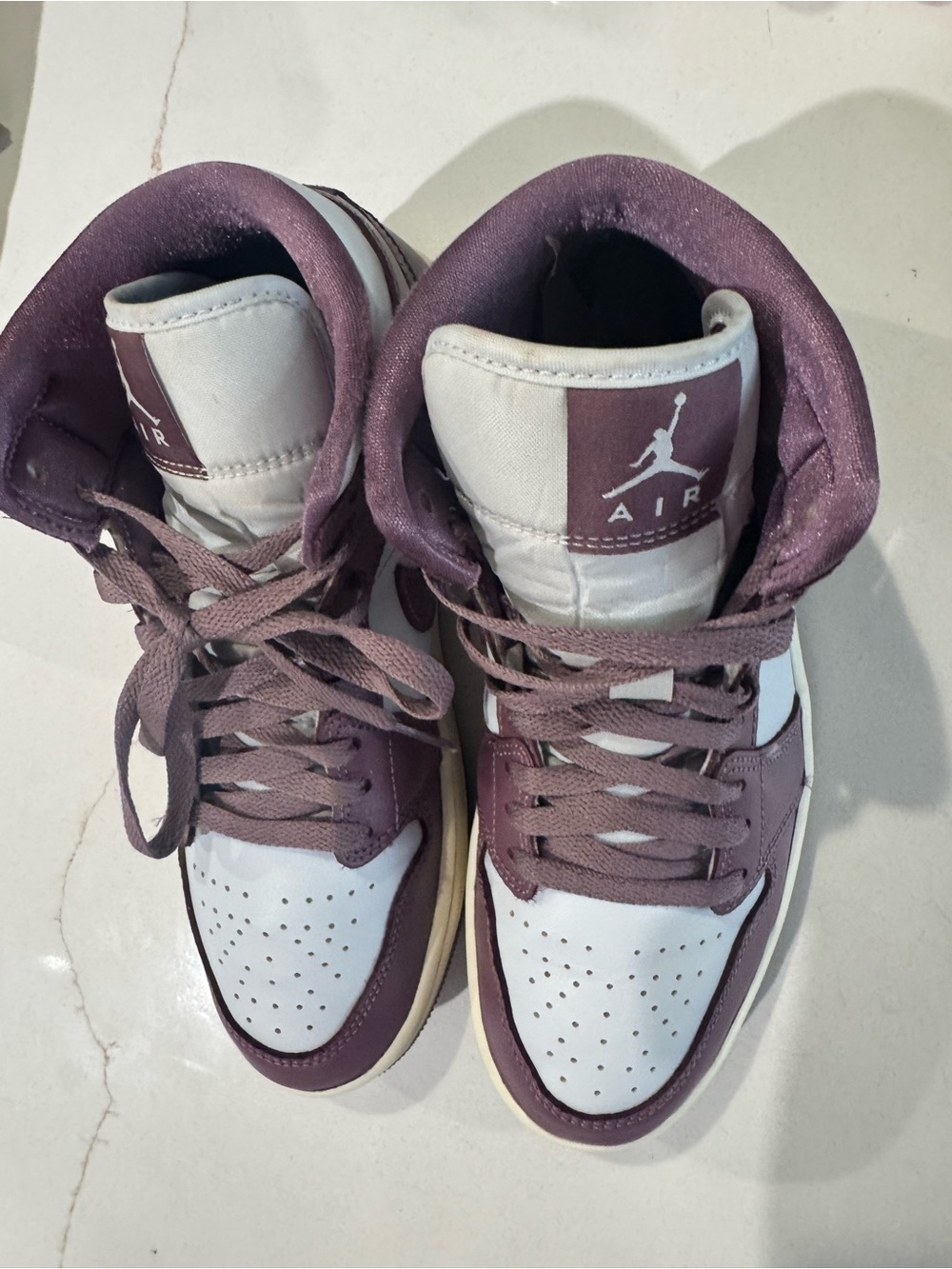 Nike Air Jordan 1’s Mid, Pure Platinum/Sky J Mauve, Size 9 Women